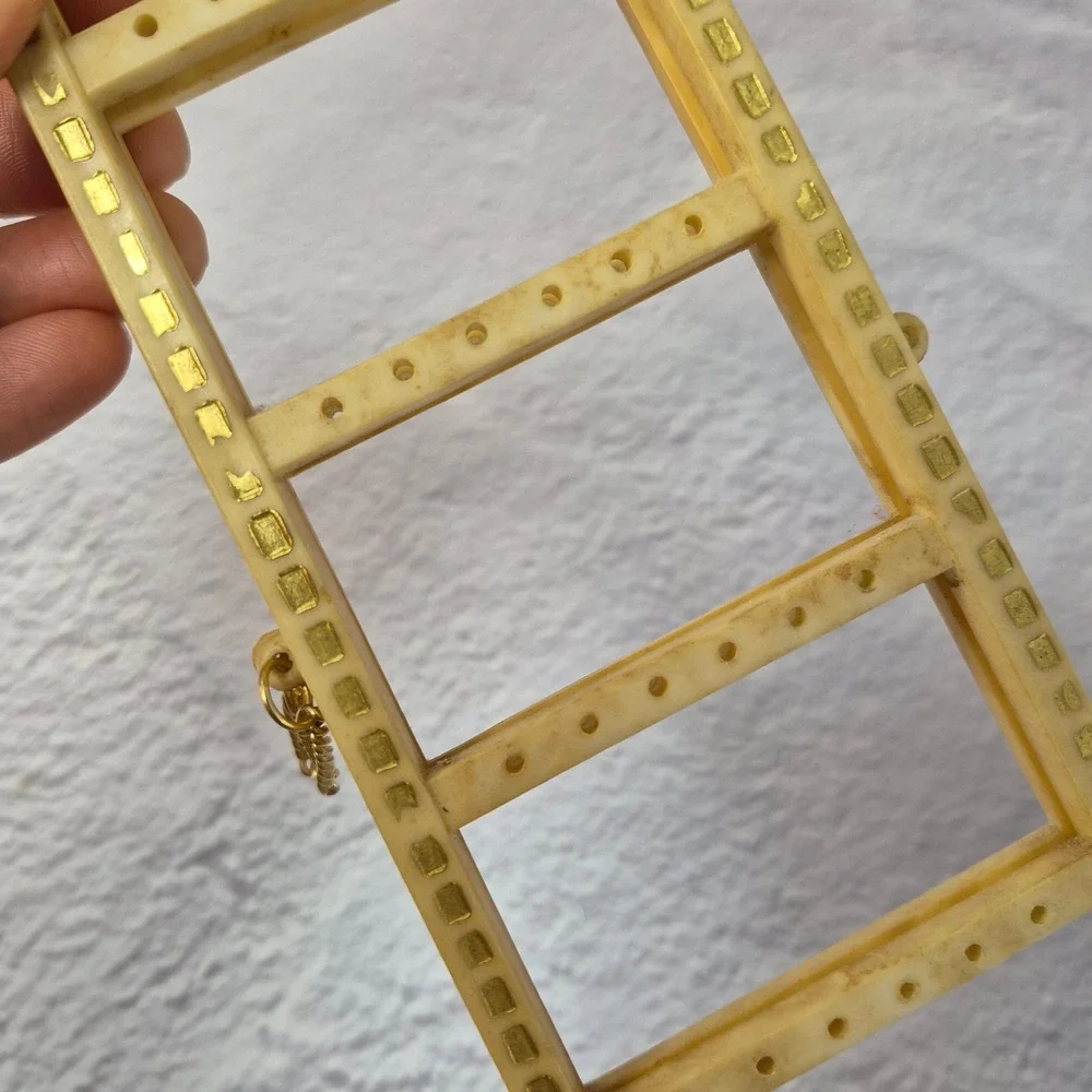 Vintage Ladder Earring Stand Organizer Cream with Bird Dove Retro Stud Holder